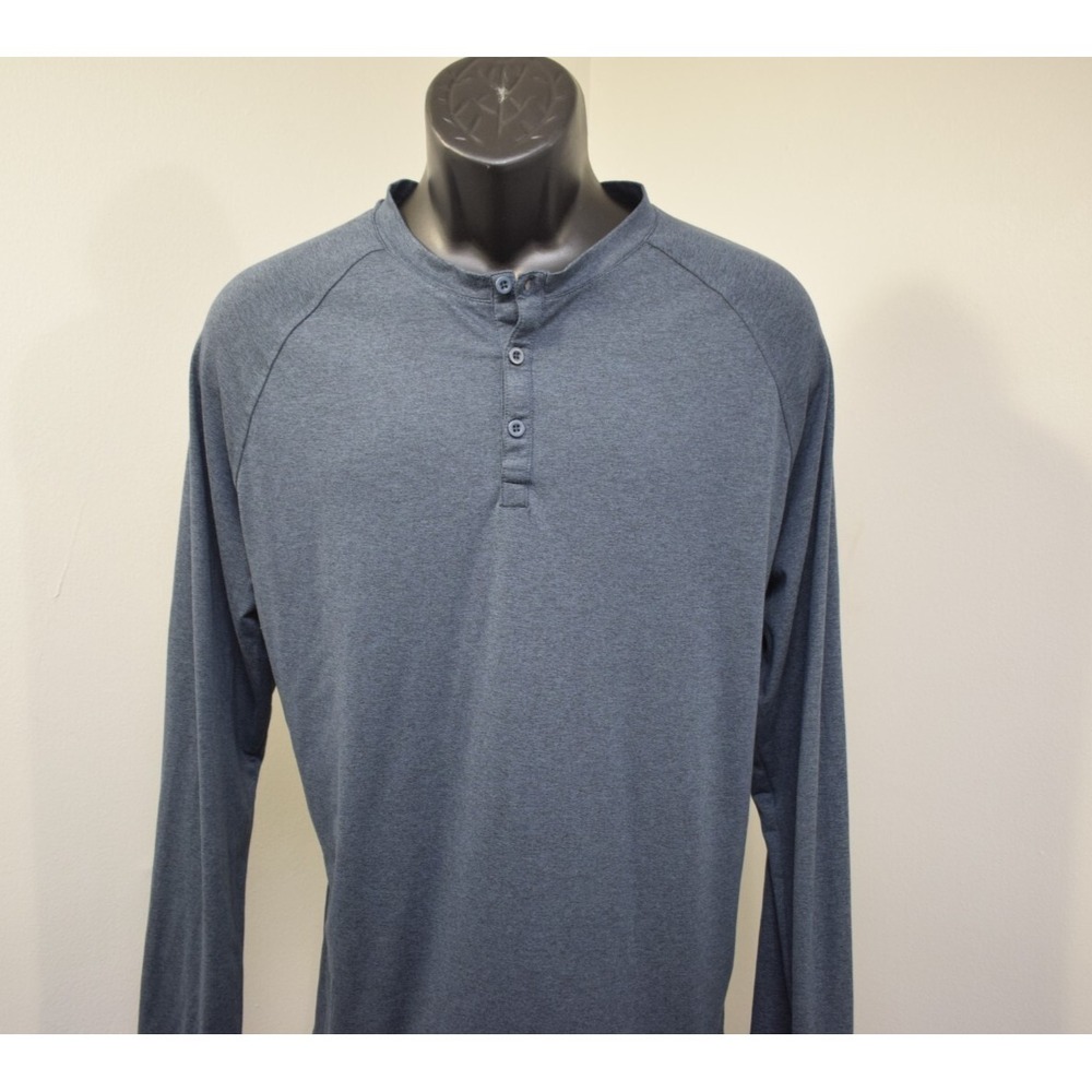 01.Algo Performance Henley Shirt Blue Long Sleeve Wicking UPF 40+ Mens Large
